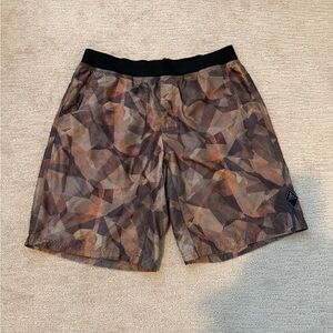 Prana Men's Shorts in Brown and Black Geometric Design
